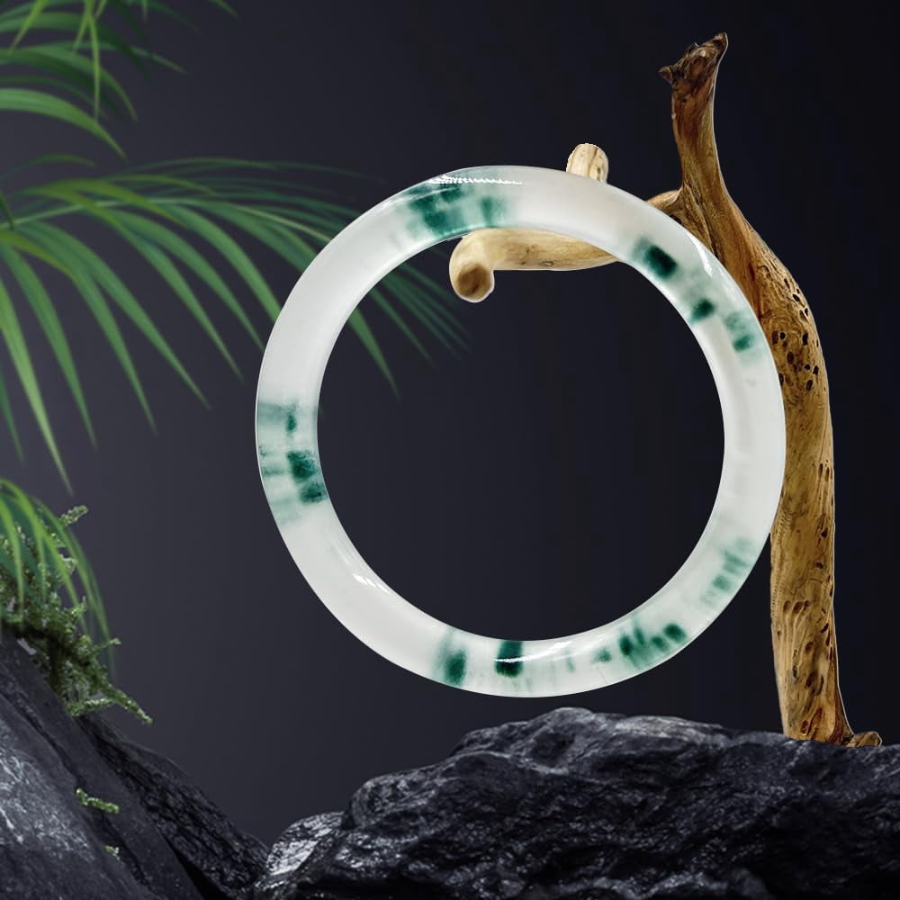 URED Floating Green Jade Bangle Bracelet For Women Narrow Feng Shui Bracelet Good Luck jade Bangle Genuine Healing For Woman Yoga meditation mother gift Birthday good luck