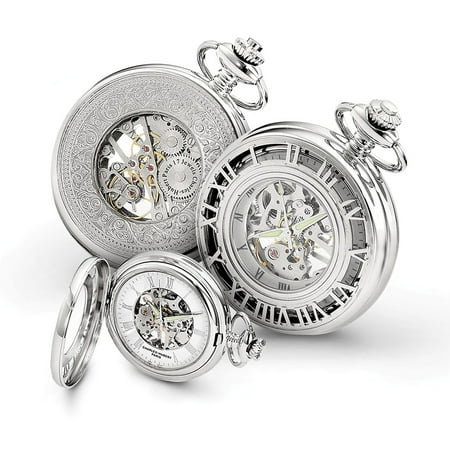 Charles-Hubert Paris Men's Classic Mechanical Pocket Watch, Chrome Finish Brass, Model 3928