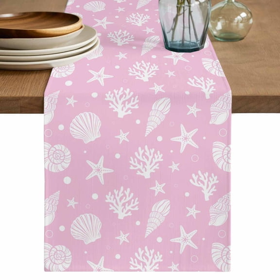 Table Runners 90 Inches Long Dress Scarves, Pink Coastal Farmhouse Coffee/Dining/Kitchen Table Decor Table Runner for Living Room, Nautical Starfish Coral Shell Summer Ocean 13x90 Inch