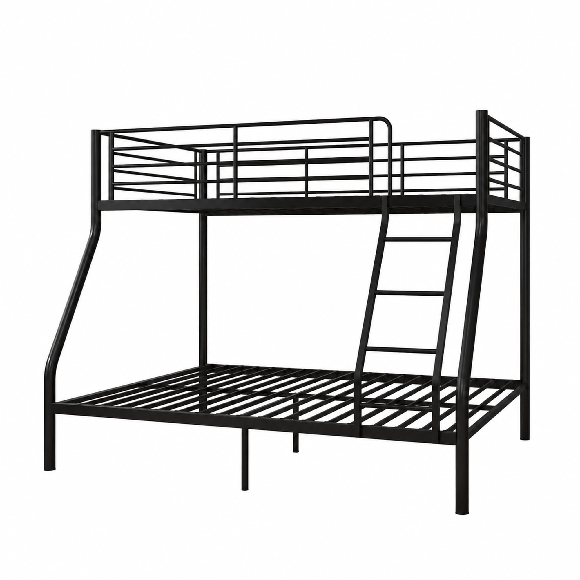 Bunk Beds Twin Over Full Size, Heavy-Duty Metal Frame with 990 lbs Bottom Capacity, High Guardrails,Noise-Free Slats, No Box Spring Needed, 1-Box Easy Assembly for Kids Teens Adults,Black