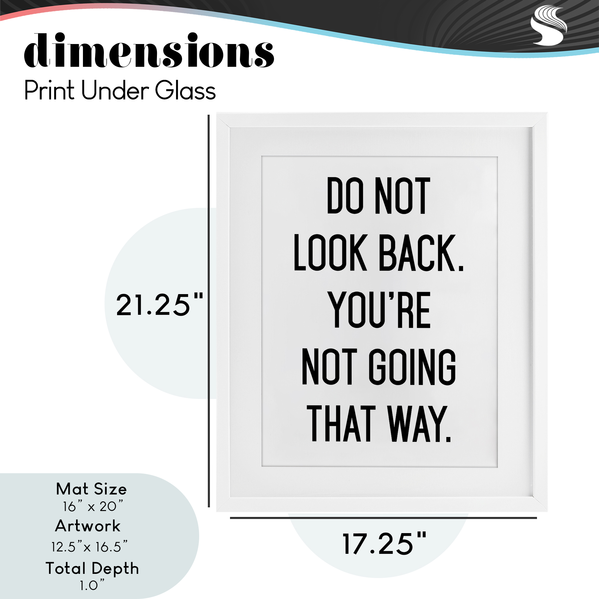 Don't Look Back Motivational White Framed Print Under Glass, design by Lettered and Lined