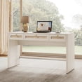 thumbnail image 6 of SICOTAS 59.05" W Home Office Computer Desk with Ample Storage Set of 2，Boho Writing Desk with 3 Spacious Drawers & Unique Rattan Decor, Farmhouse Coastal Classic Style, Cream White, 6 of 13