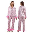 thumbnail image 3 of AIGUR Family Matching Christmas Pajama Set Mommy and Me Matching Pajamas Santa Wreath Print Button Down Long Sleeve Lapel Tops Pants Family Satin Sleepwear, 3 of 9