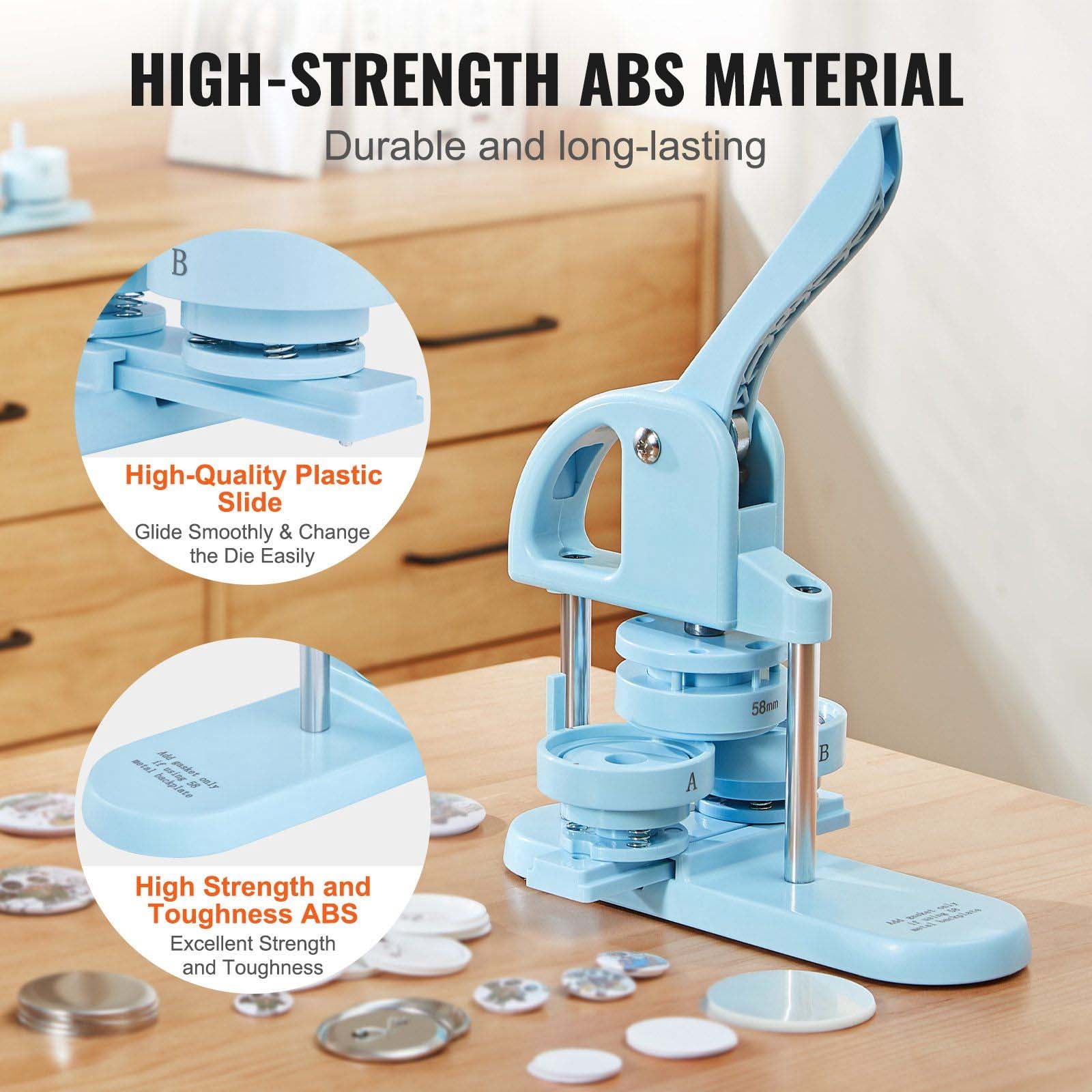 Button Maker Machine, 3-IN-1 Pin Maker Kit 25/32/58mm, 300pcs Button Parts & Panda Magic Book, DIY Badge Maker for Kids & Adults, Ergonomic Punch Press Kit - Blue
