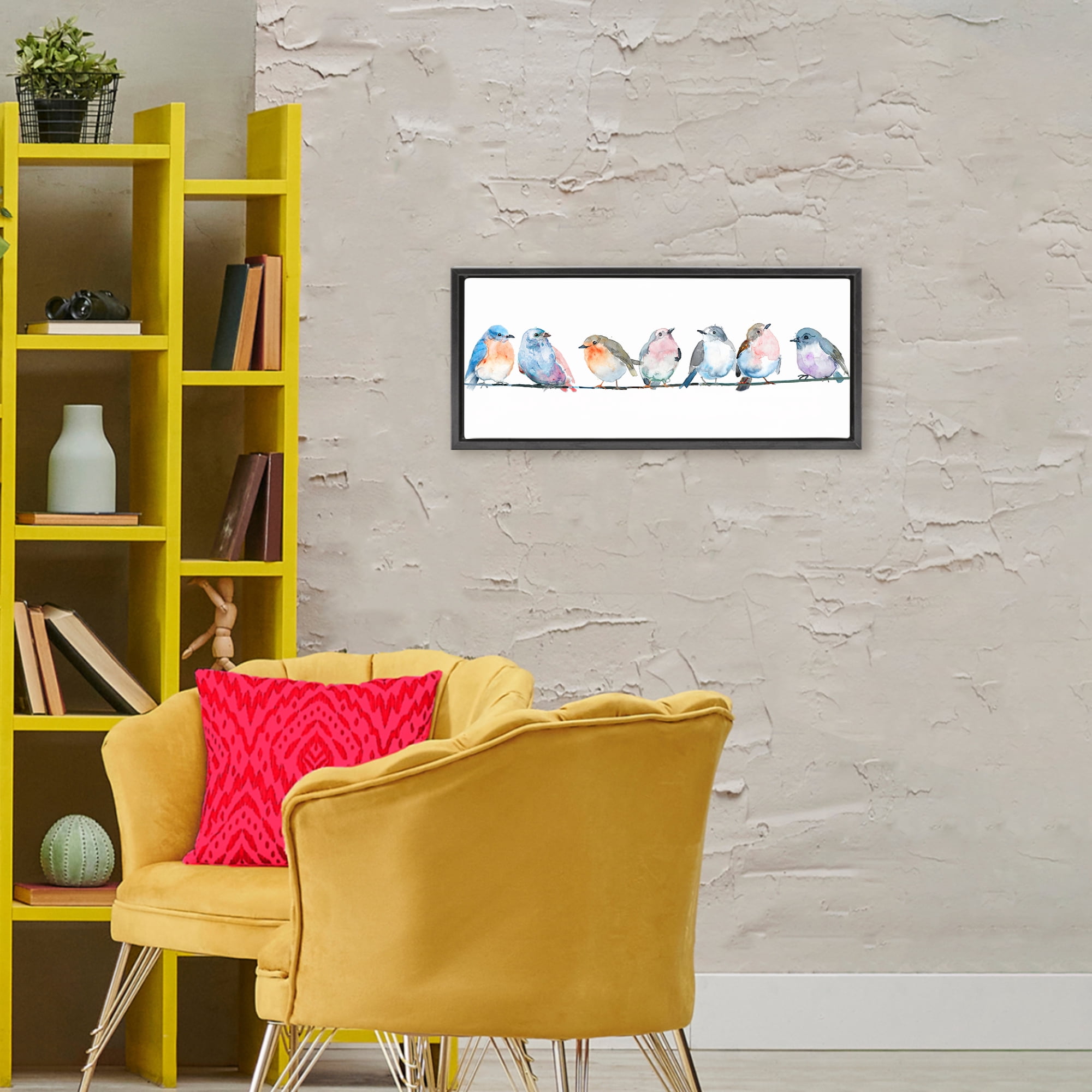 Stupell Industries Perching Pastel Birds Black Framed Floater Canvas Wall Art, design by Lorenzo Collective
