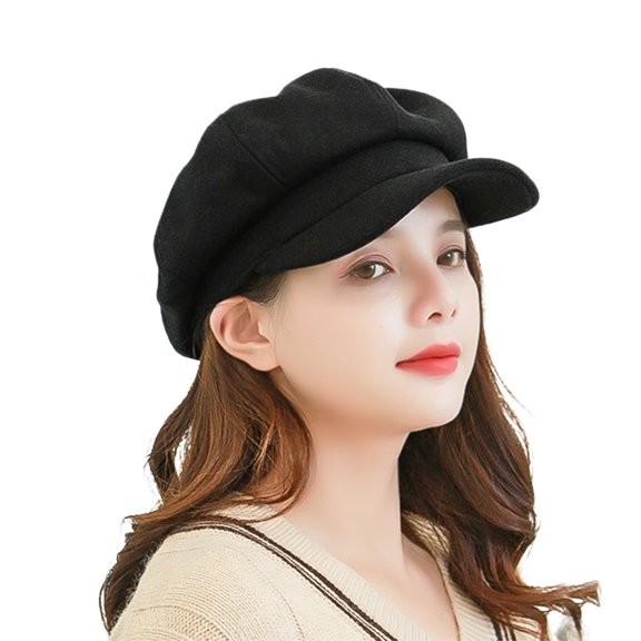 UDIYO Women Beret Retro Solid Color Casual Comfortable Breathable Keep Warm Thick Wool Spring Autumn Lady Octagonal Cap Painter Hat for Outdoor