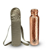Set of 2 Hammered Pure Copper Water Bottle 950 ML With Cotton Carry Bag Ayurveda Health Benefits