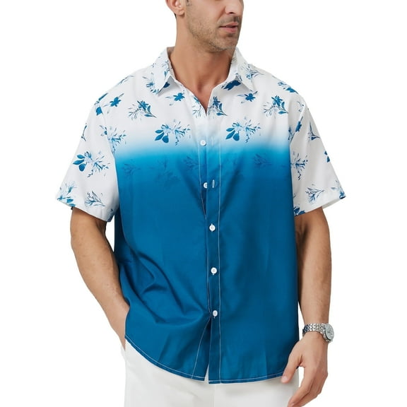 Puztloy Floral Hawaiian Shirt for Men Summer Beach Print Button Up Shirt Tops Short Sleeve Mens Beach Tropical Casual Aloha Shirt with Resort(Available in Plus Size)