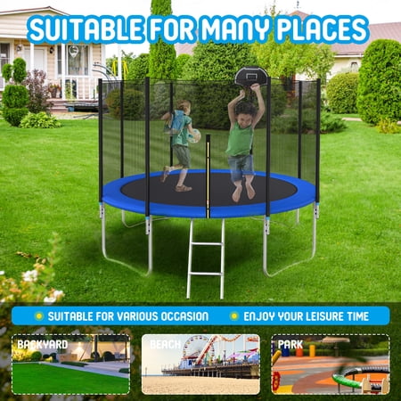 GINSYTALIOR 10FT Trampoline W/ Basketball Hoop Trampoline with Steel Ladder Net 550 LBS for Kids & Adults