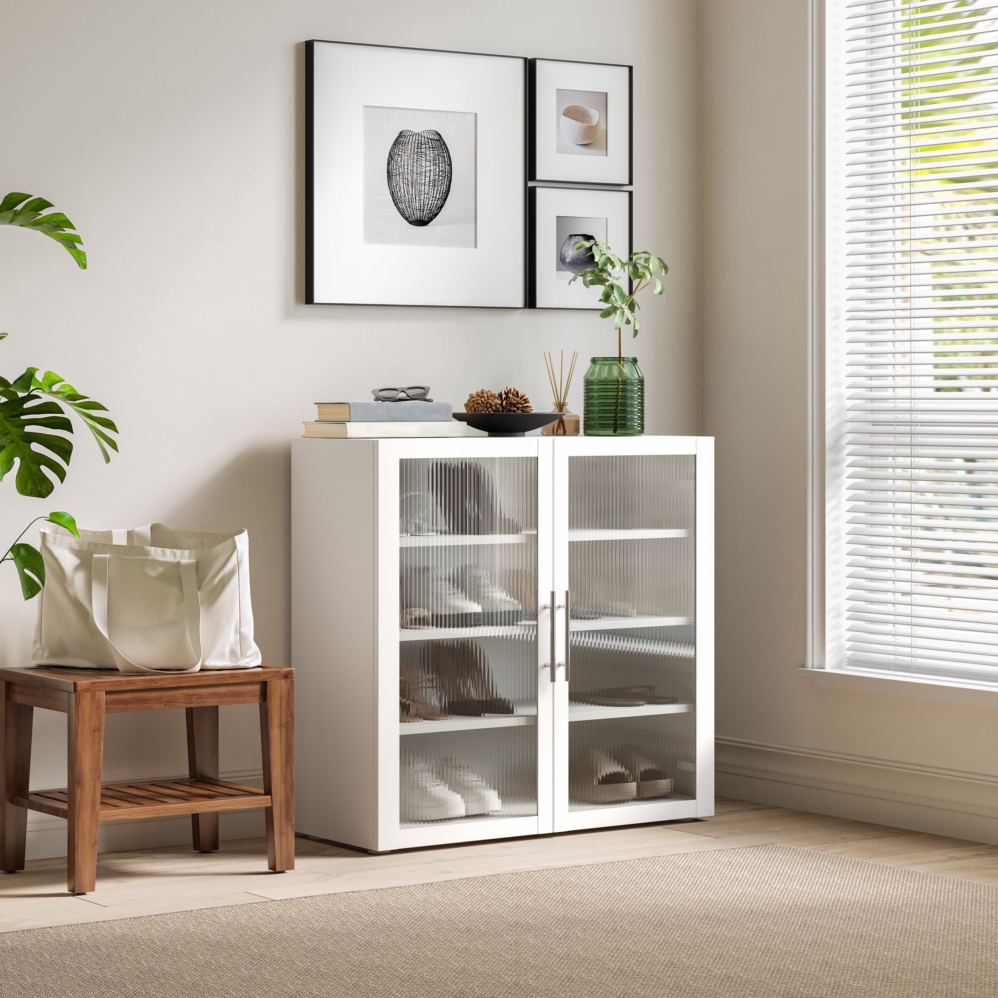 HOME Steel Storage Cabinet, Stackable Display Case, 36"W x 14"D, White