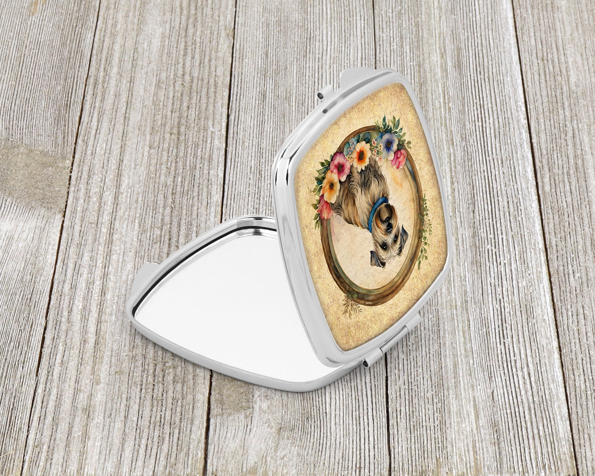 Glen of Imaal Terrier and Flowers Compact Mirror 2.75 in x 3 in