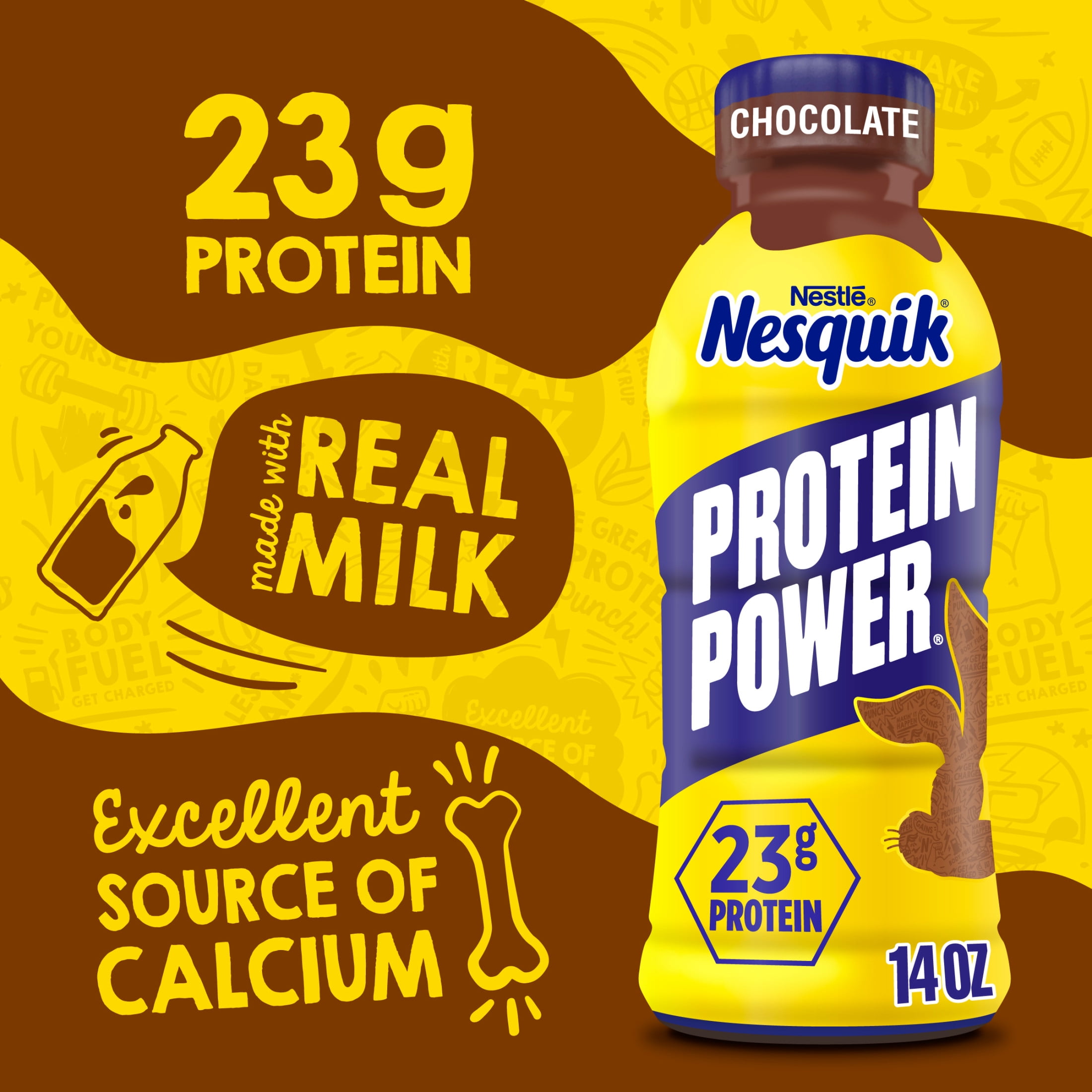 Nesquik Protein Power, Chocolate Protein Milk Beverage, 23g Protein per Bottle, Ready to Drink, 14 oz Bottle 14 fl oz