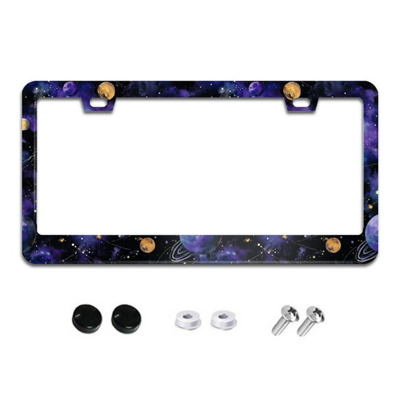 Watercolor Space and Planets License Plate Frames for Women Men Car Plate Holder Cover Metal Tag Aluminum Car Accessories Front Rear Plate Decor