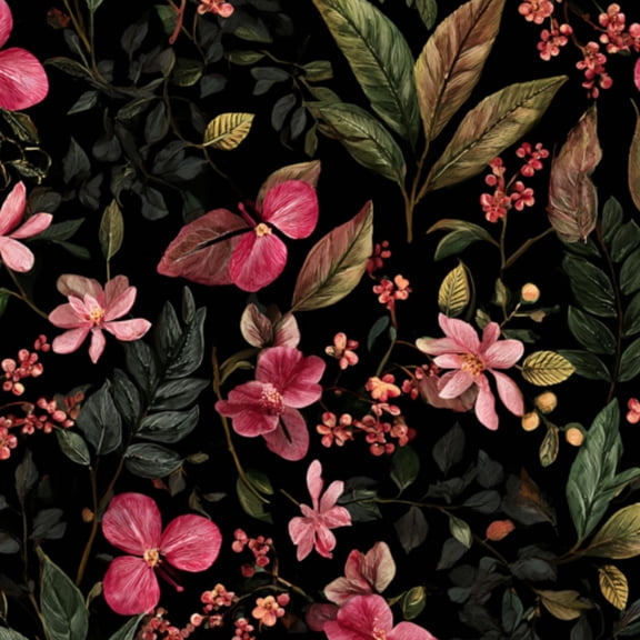 Peel and Stick Wallpaper black pink floral leaf vines dark blossom jungle green foliage 24in x 118in Contact Paper Removable Self Adhesive Wall Mural Wall Decor for Bedroom Kitchen Cabinets