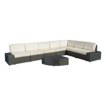 GDF Studio Reddington Outdoor 8 Piece Wicker Sectional, White and Grey