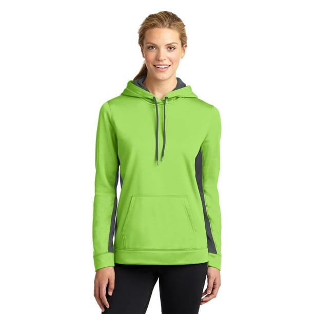Sport Tek Women s Sport Wick Fleece Colorblock Hooded Pullover LST235
