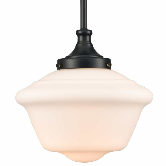 Vallelunga Black Schoolhouse Pendant Light Fixture with Milk Glass Shade 1-Light