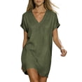 thumbnail image 6 of Inleife Women's V-Neck Casual Dress Short Sleeve Loose Plain T-Shirt Dresses Summer Beach Mini Dress, 6 of 6
