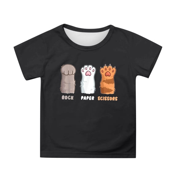 Yiyuu Girls Casual Short Sleeve T Shirt Summer Cute Cat's Paw Print T-Shirt, Sizes 3-13