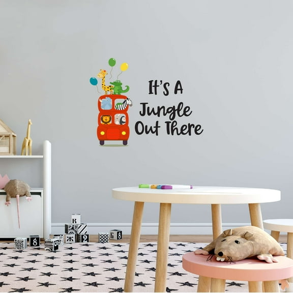 It's A Jungle Out There Zoo Animals On Bus A Wild Bunch Zoo Africa Zebra Lion Safari Jungle Endangered Species Hippo Alligator Giraffe Tiger Wilderness Ideas Wall Decal Sticker - Size: 30 In X 24 In