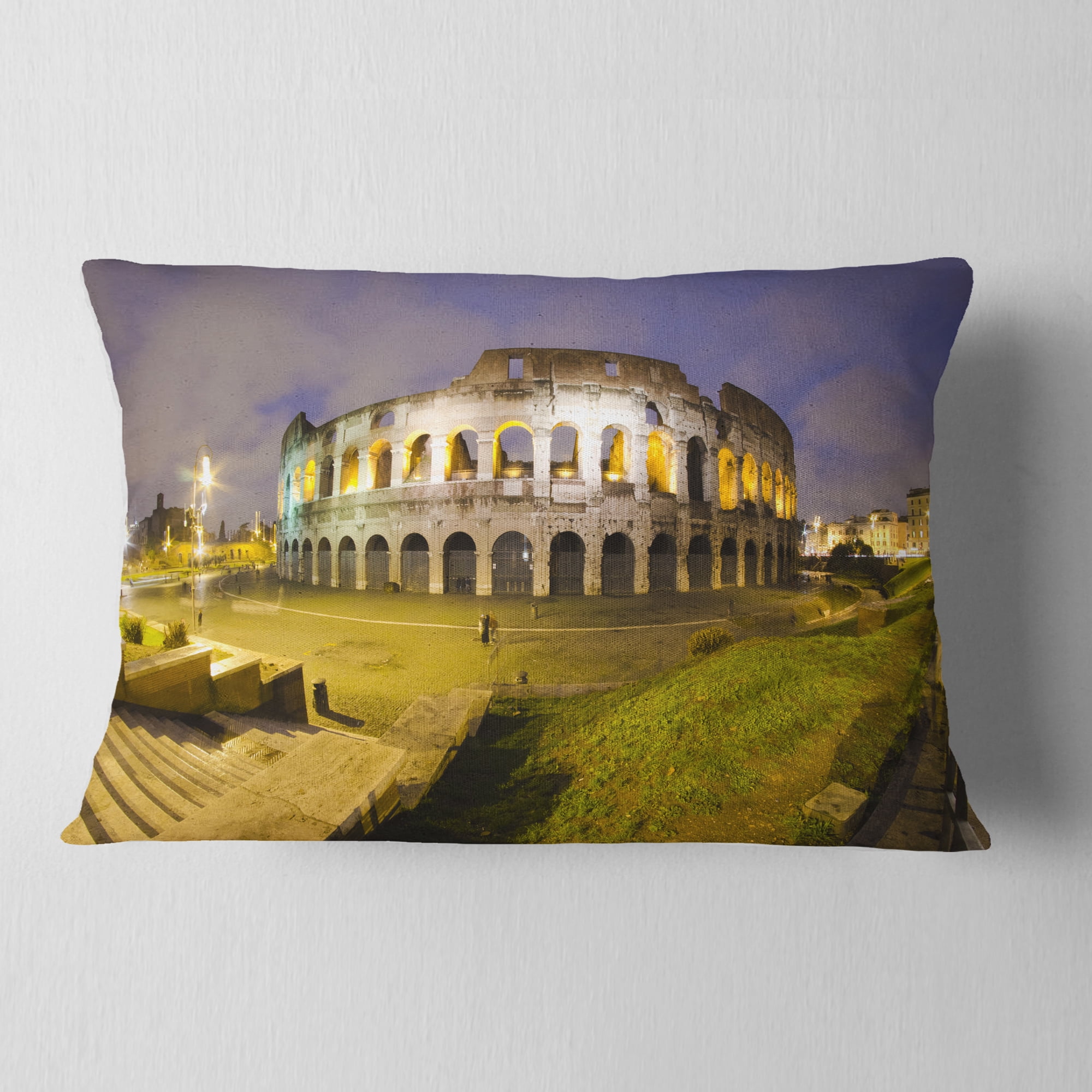 Designart Colosseum by Night - Landscape Monumental Throw Pillow - 12x20