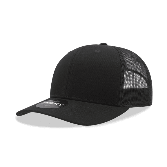 Decky 6021 6 Panel Mid Profile Structured Cotton Blend Trucker-Black