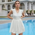 thumbnail image 4 of HWWANBEI Women One Piece Gingham Romper Summer V-Neck Short Sleeve Jumpsuit Plaid Dressy Playsuit, 4 of 9