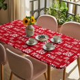 thumbnail image 3 of Christmas Red Table Cloths for 3 Foot Rectangle Tables, Peace Love Xmas Holiday Patio Waterproof Elastic Fitted Tablecloths, Washable Rectangular Table Cover for Camping, 3 of 8