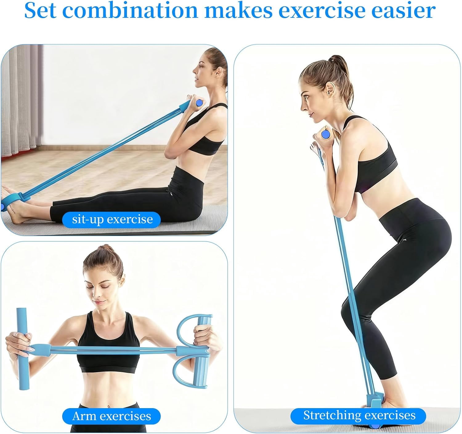 2 Pack 8-Tube Pedal Resistance Bands, Elastic Sit-Up Pull Rope with Handles for Abdomen, Waist, Arm and Leg Stretching, Home Gym Fitness Workout