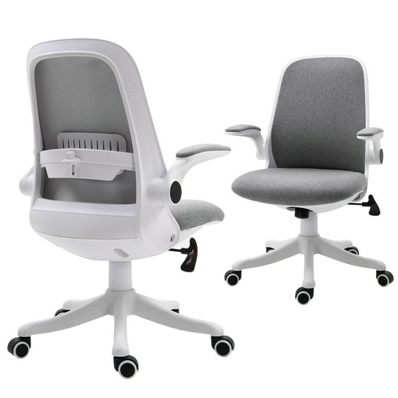 Vinsetto Chaise de Bureau Pivotante à 360°, Tissu Respirant, avec Accoudoirs Rabattables et Hauteur Réglable, Gris