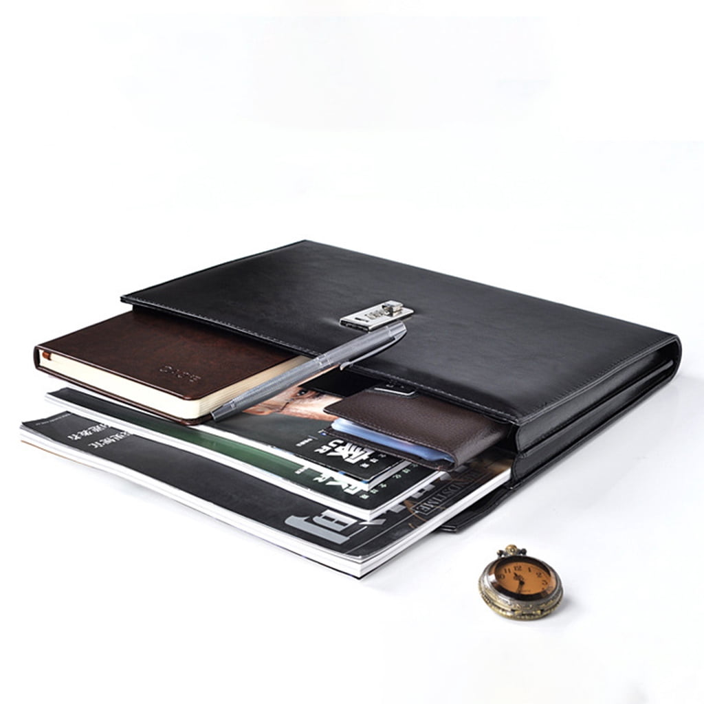 A4 Document File Folder with Password Lock Briefcase Organizer PU Leather Office