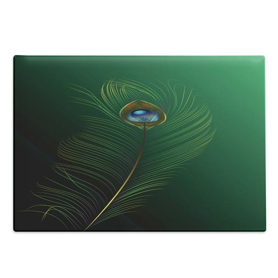 Peacock Cutting Board, Peacock Feather Illustration in Simplistic Style Wild Nature Life Print, Decorative Tempered Glass Cutting and Serving Board, Large Size, Green Blue, by Ambesonne