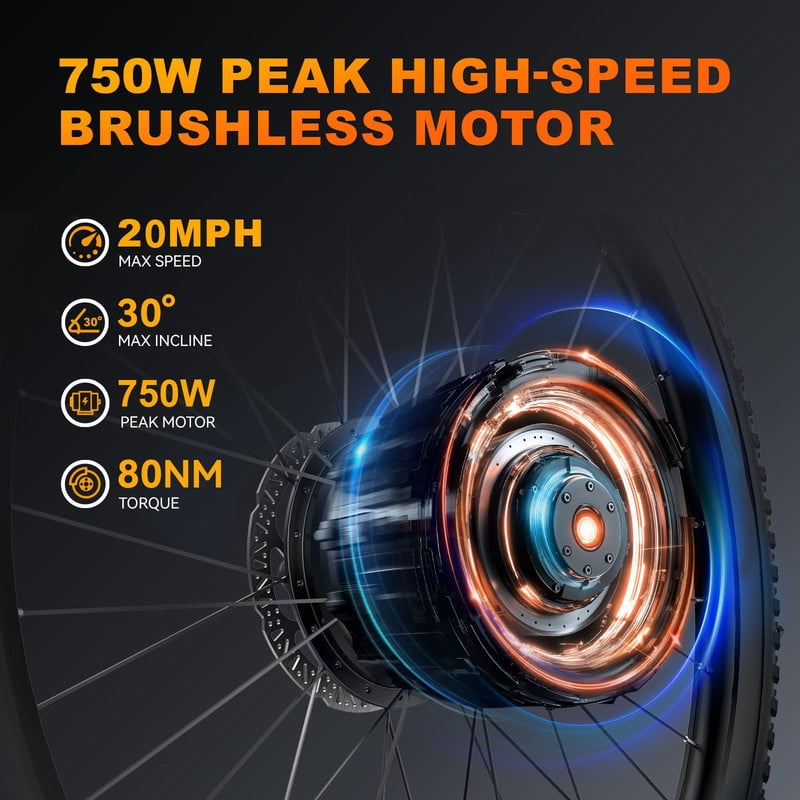 TST Electric Bike for Adults 26", Peak 750W Electric Bicycles with Fenders and Rear Rack, 60miles Long Range, E-Mountain Bike, 7-Speed, 10.4AH Battery, UL2849, APP Control