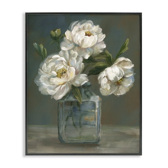 Stupell Industries Traditional White Flower Trio Floral Painting Black Framed Art Print Wall Art, 11 x 14