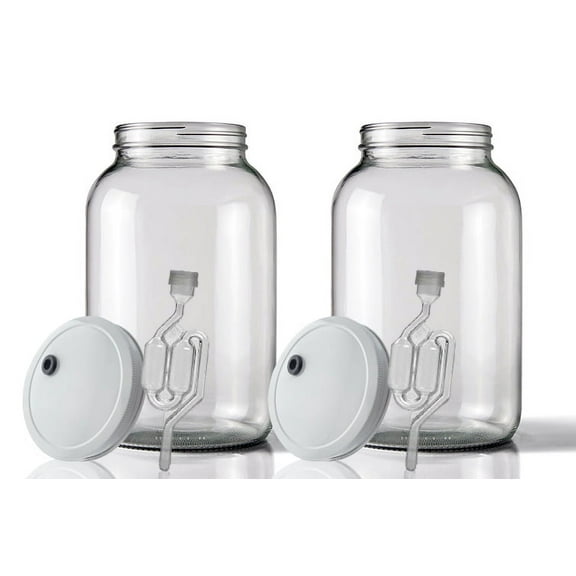 Wide Mouth Jar 1 Gal w/Grommeted 110mm White Metal Cap and Econo-Lock Airlock x2