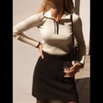 thumbnail image 4 of Suéteres de Mujer, Tops de Larga con Cuello en V, de Punto Acanalado, Ajustados, Informales, Básicos para el Trabajo. L, 4 of 9