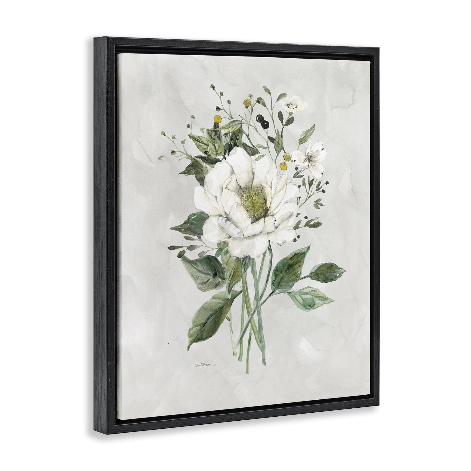 Stupell Industries White Flower Bundle Plants & Flowers Painting Black Floater Framed Canvas Art Print Wall Art, 25 x 31