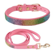 FYCONE Dogs Collars, Puppy Shining Drill Rhinestone Collar Leash Rope Set for Small Pet Dog Cat