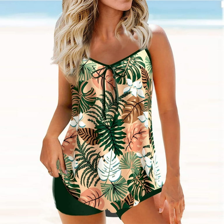 Two Piece Tankini Bathing Suits Swim Tops with Shorts Women Tummy Control  Swimsuits Sporty Swimwear Modest Swimwear Conservative Print Strappy Back