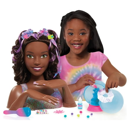 Barbie Tie-Dye Deluxe 21-Piece Styling Head, Black Hair, Includes 2 Non-Toxic Dye Colors, Kids Toys for Ages 3 Up, Gifts and Presents