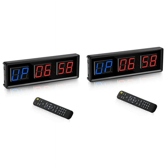 2X Gym Timer,LED Interval Timer Digital Countdown Wall Clock Fitness Timer,1.5Inch Digits Down/Up Clock Stopwatch,2 x gym clock timer 2 x Remote 2 x usb cable 2Set x installation accessories,Black