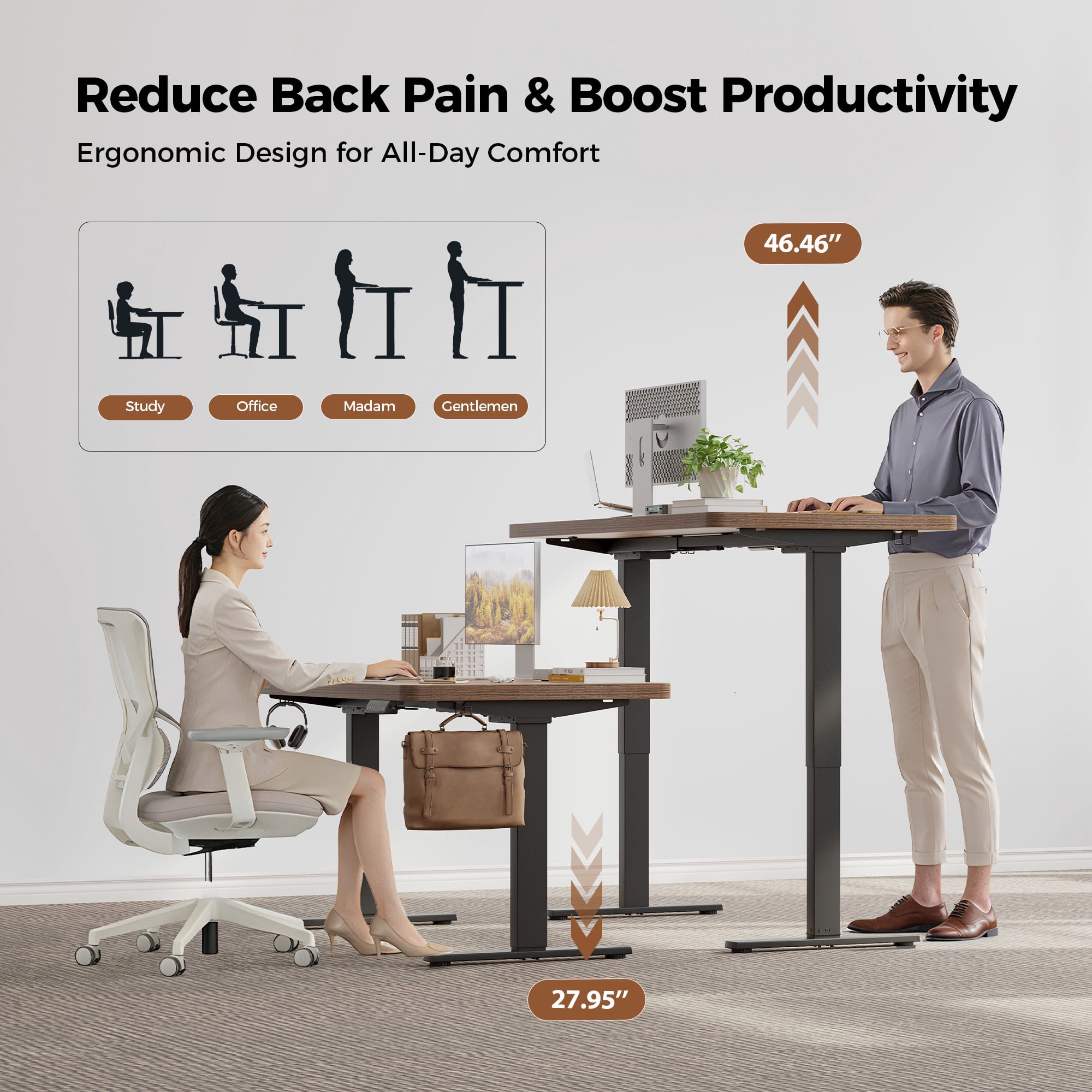 63 Inch Dual Motor Electric Adjustable Standing Desk, Computer Desk with Memory Controller, Home Office Desk with Seamless tabletop,265 lbs Weight Capacity,Rustic Brown (Two packages)