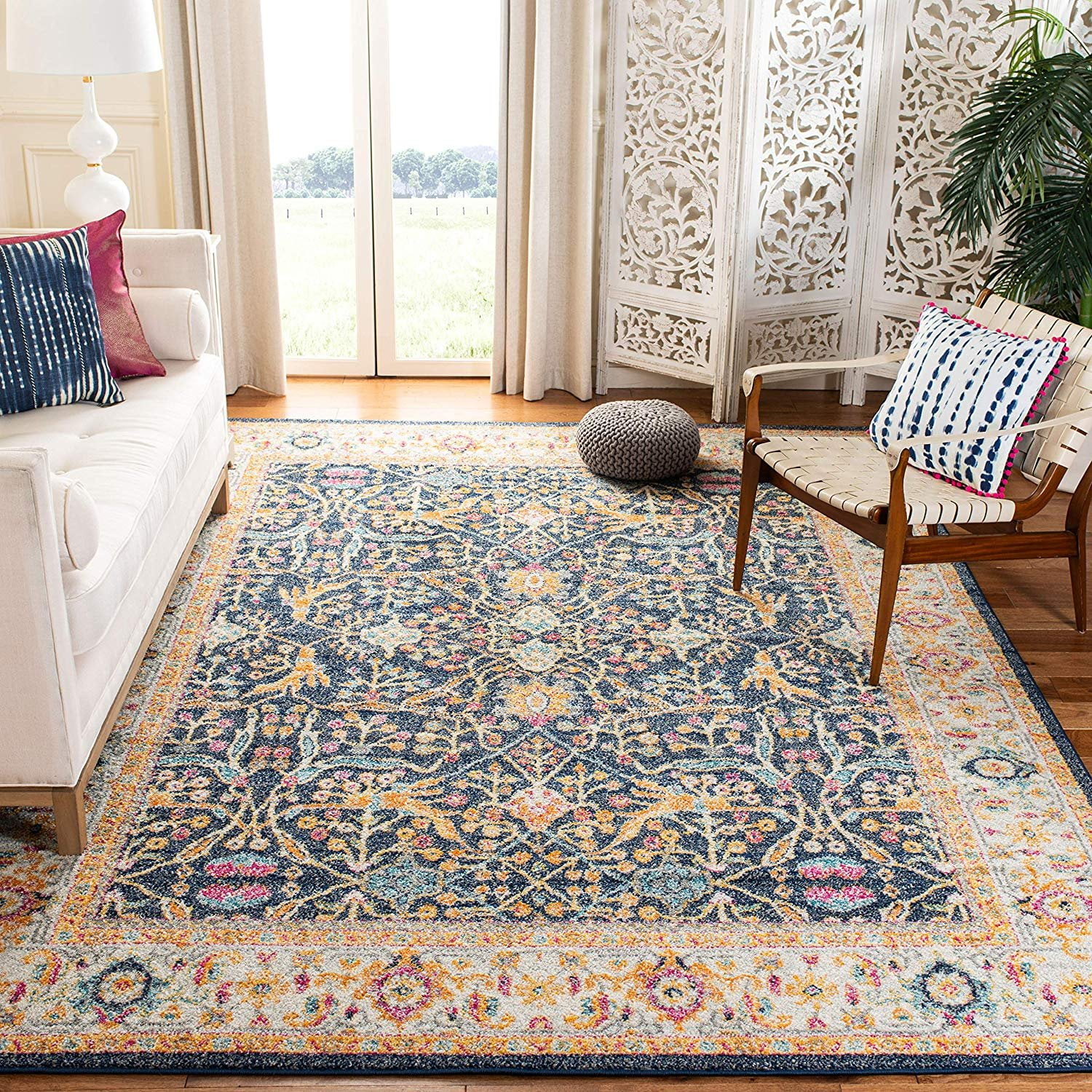Safavieh MAD612D10 Area Rugs, 10' x 14', Navy/Creme