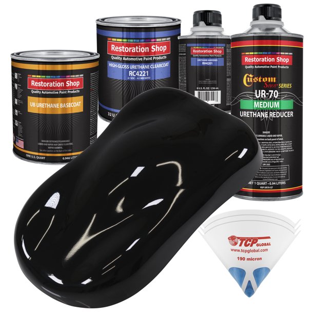 Jet Black (Gloss) Quart URETHANE BASECOAT CLEARCOAT Car Auto Body Paint Kit