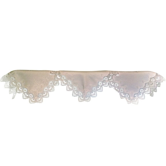 Doily Boutique Fireplace Mantel Scarf with Antique White European Lace and Fabric Handmade Size 84 x 27 inches