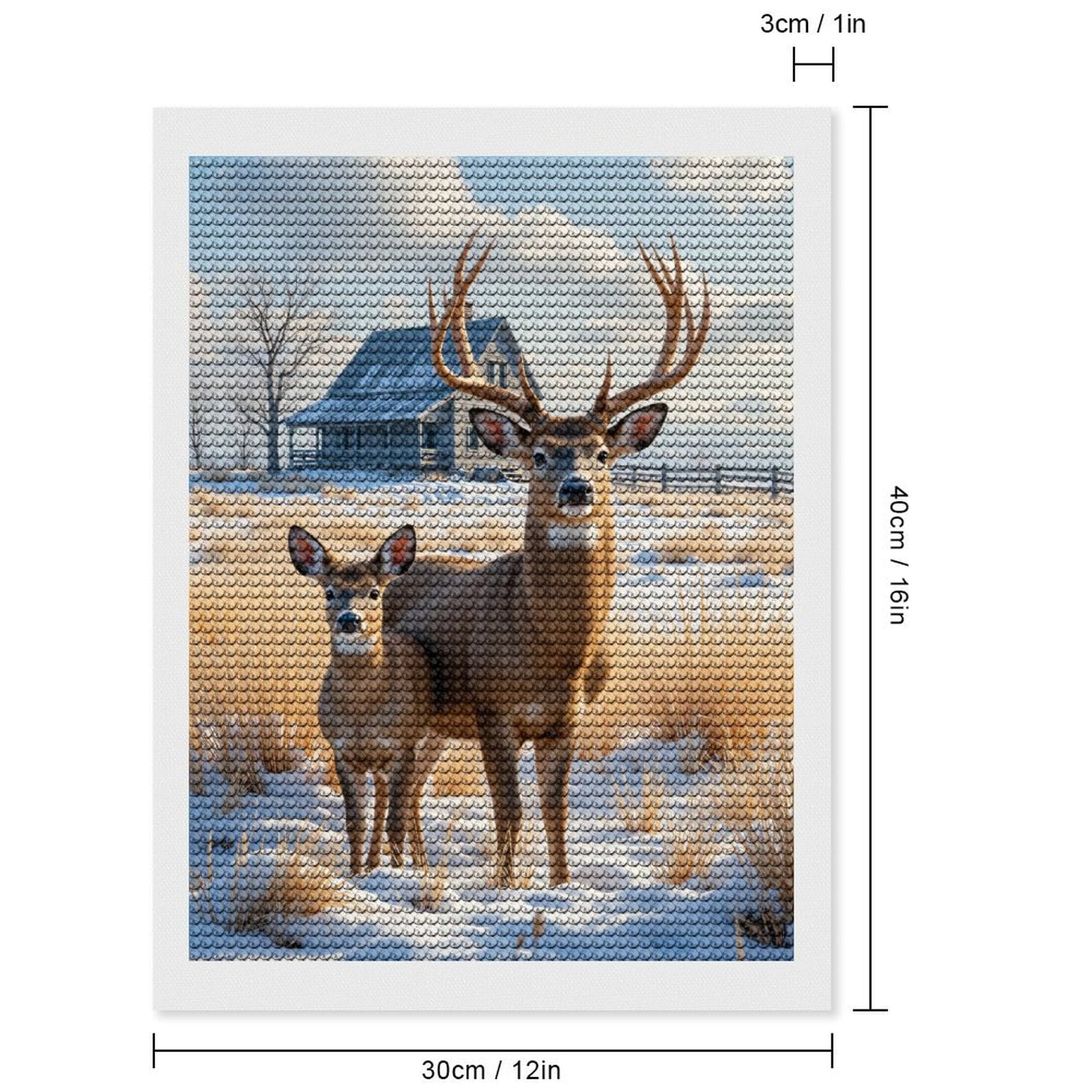 Diamond Art Kit for Adults, Deer Snow Cabin Winter Scene Diamond Painting for Adults Beginners, 5D DIY Diamond Art Painting Kits, Colorful Diamond Painting Craft for Home Decor 12x16