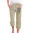 thumbnail image 1 of VEKDONE Pantalon Capri pour Femmes en Coton et Lin Imprimé Pantalon Capri Kaki TG, 1 of 3
