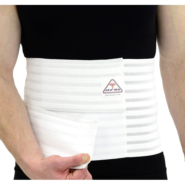 Faja abdominal ITA-MED de 30 cm para hombre, prenda de compresión posquirúrgica ajustable y transpirable, ideal para pacientes posquirúrgicos y personas con hernias (blanca, pequeña)