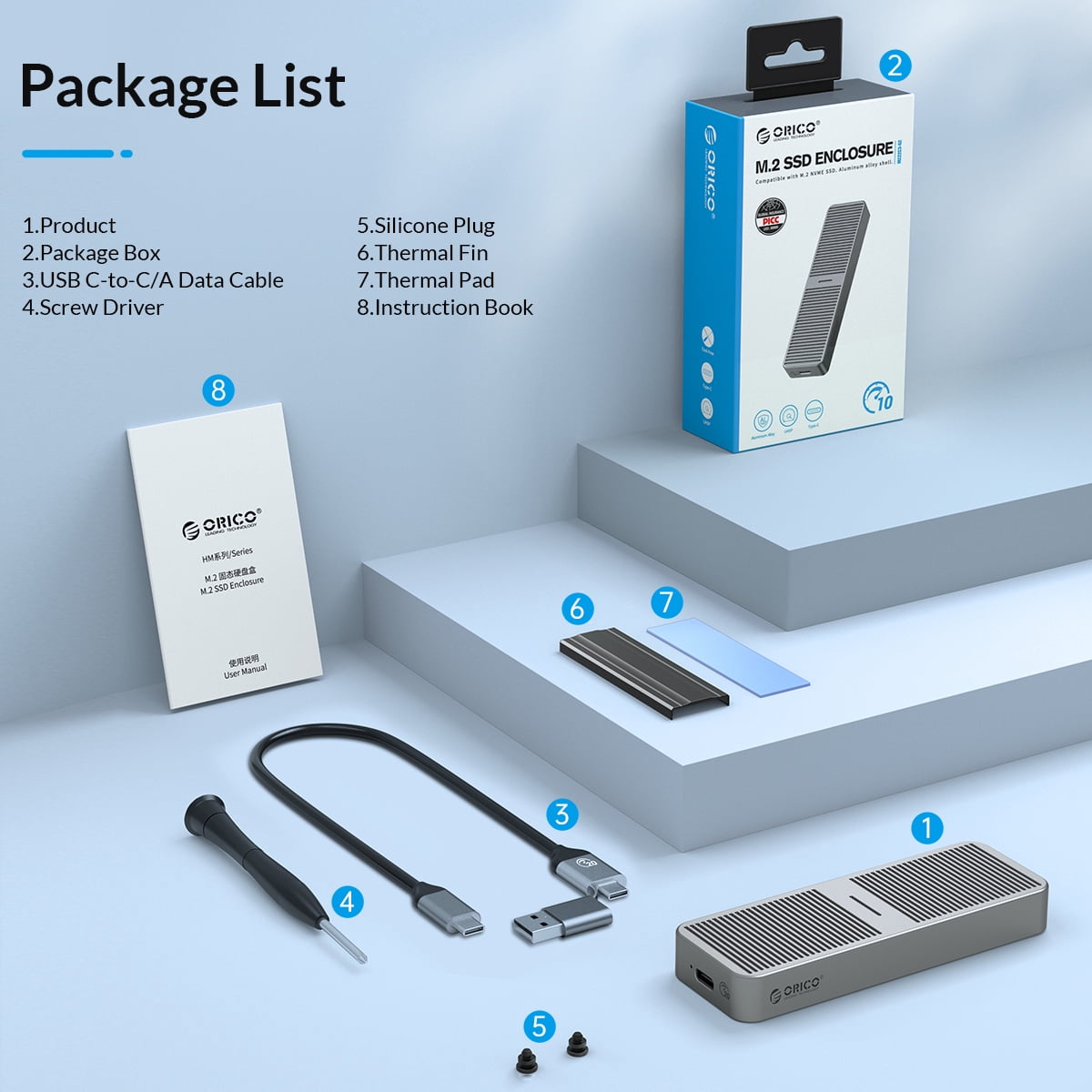 ORICO 10Gbps M.2 NVMe SSD Case Aluminum Cooling USB C SSD Enclosure Max 4TB
