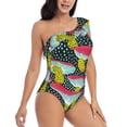 thumbnail image 3 of Easygdp Green Mushroom Women's One Shoulder Ruffle Monokini Bathing Suits with Removable Chest Pad, Quick Drying - Medium, 3 of 8